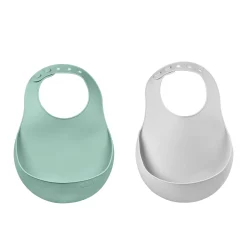 Lot De 2 Bavoirs Silicone Light Mist/Sage Green