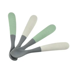 Lot De 4 Cuilleres 1Er Age Silicone Bi-Ton Mineral