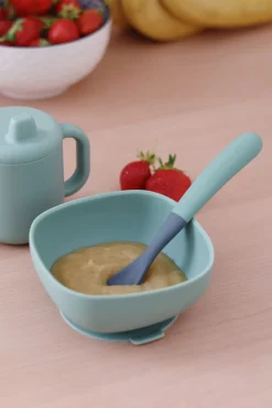 Lot De 4 Cuilleres 1Er Age Silicone Bi-Ton Mineral